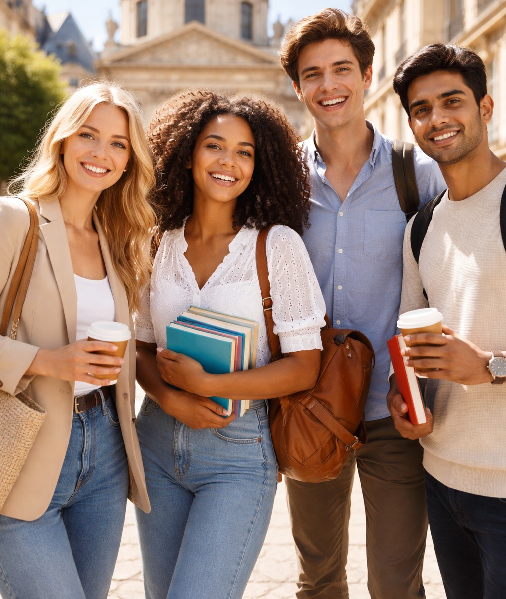 Students at a premium international university campus